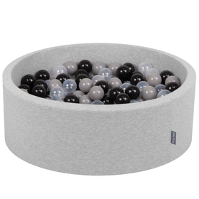 KiddyMoon Piscine à Balles ∅ 7Cm pour Bébé Rond Fabriqué En UE, gris clair:noir/gris/transparent, 90x30cm/200 balles