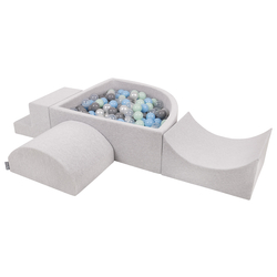 KiddyMoon Aire De Jeux en Mousse avec Quart Angulaire Piscine À Balles pour Bébé, gris clair: perle/gris/transparent/babyblue/menthe, Piscine (200 Balles) + Version 6
