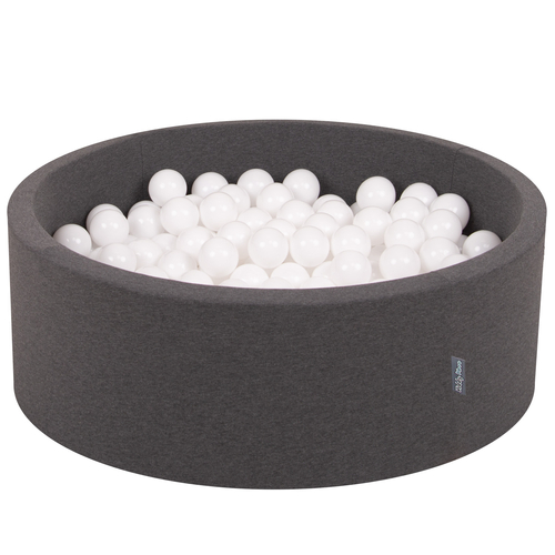KiddyMoon Piscine à Balles ∅ 7Cm pour Bébé Rond Fabriqué En UE, gris foncé:blanc, 90x30cm/200 balles