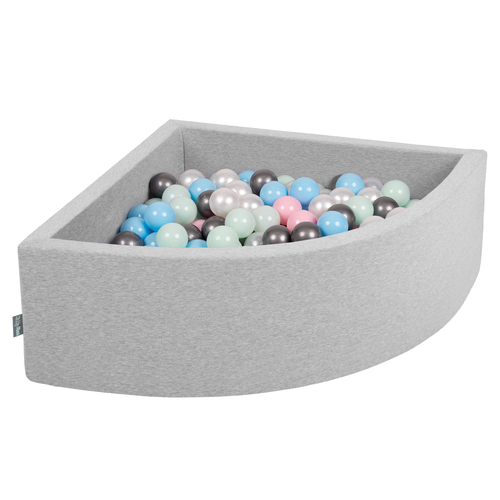KiddyMoon Piscine à Balles ∅ 7Cm pour Bébé Quart Angulaire Fabriqué En UE, gris clair:perle/rose poudré/babyblue/ment/argenté, 90x30cm/200 balles