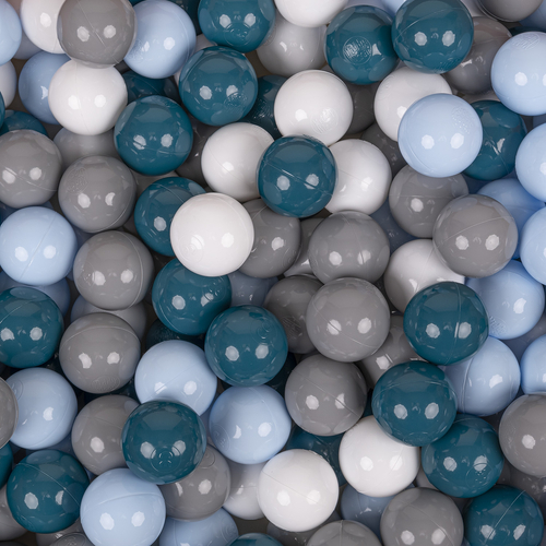 KiddyMoon Balles Colorées Plastique ∅7cm pour Piscine Enfant Bébé Fabriqué en EU, turquoise foncé/bleu pastel/gris/blanc, 50 Balles/7cm