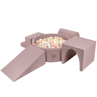 KiddyMoon Aire De Jeux en Mousse avec Rond Piscine à Balles pour Enfants, bruyère: beige pastel/jaune pastel/blanc/menthe/rose poudré, Piscine (300 Balles) + Version 3