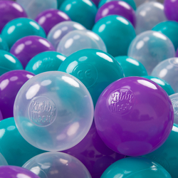 KiddyMoon Balles Colorées Plastique ∅7cm pour Piscine Enfant Bébé Fabriqué en EU, turquoise/violet/transparent