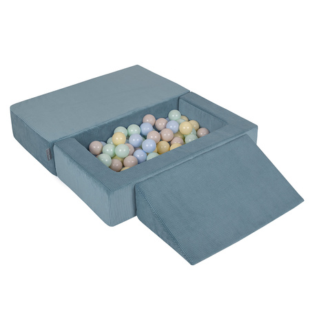 KiddyMoon Canapé en Mousse pour Enfants avec Balles et Pente Parfait Pour la Chambre D'enfant Léger Modulable Confortable Sécurisé Idéal pour Jouer et Se Détendre, bleu: beige pastel/bleu pastel/jaune pastel/menthe, Canapé/Pente + 100 Balles