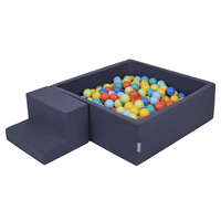 KiddyMoon Aire De Jeux en Mousse avec Carré Piscine À Balles pour Enfants, bleu foncé:vertClr/orange/turq/bleu/babybl/jaune, Piscine (200 Balles)+ Marches