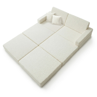 KiddyMoon Canapé Enfant en Mousse et Housse Teddy, Modulaire et Pliable, avec 2 Coussins, pour Jouer, Lire et se Détendre, crème, Canapés avec 2 Oreillers