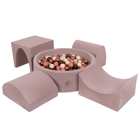 KiddyMoon Aire De Jeux en Mousse avec Rond Piscine à Balles pour Enfants, bruyère: brun/cuivre/beige pastel/saumon, Piscine (300 Balles) + Version 1