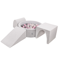 KiddyMoon Aire De Jeux en Mousse avec Rond Piscine à Balles pour Enfants, gris clair: perle/gris/transparent/rose poudré, Piscine (200 Balles) + Version 2