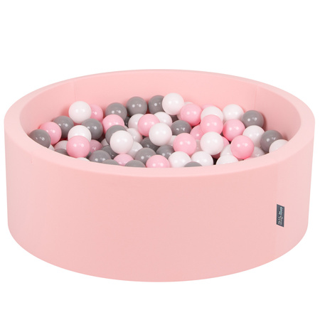 KiddyMoon Piscine à Balles ∅ 7Cm pour Bébé Rond Fabriqué En UE, rose: blanc/gris/rose poudré, 90x30cm/200 balles