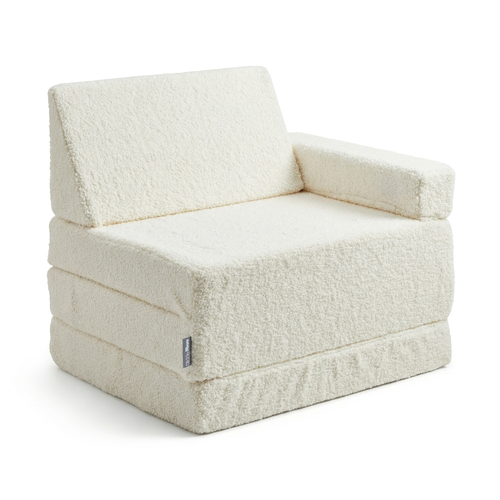 KiddyMoon Fauteuil Enfant Et Housse Teddy, Fauteuil pour Enfants d'enfants Matelas Pliable Matelas, crème, Fauteuil