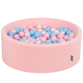 KiddyMoon Piscine à Balles ∅ 7Cm pour Bébé Rond Fabriqué En UE, rose: baby blue/rose poudre/perle, 90x30cm/200 balles