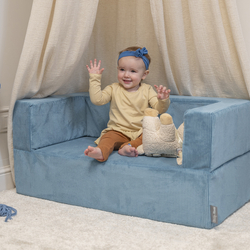 KiddyMoon Canapé en Mousse pour Enfants avec Balles Pour chambre d'enfant Léger Modulable Confortable Housse Amovible Parfait pour Jouer Lire et Se Détendre, bleu, Canapé