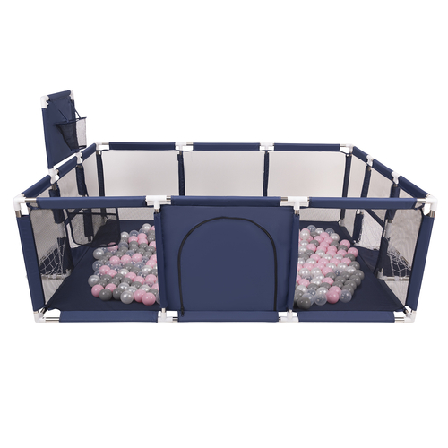 Parc Bébé avec Balles Plastiques Aire De Jeu Pliable Basket Football, Bleu foncé:perle/gris/transparent/rose poudré, 100 balles