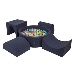 KiddyMoon Aire De Jeux en Mousse avec Rond Piscine à Balles pour Enfants, bleu foncé:vertClr/orange/turq/bleu/babybl/jaune, Piscine (200 Balles) + Version 1