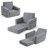 KiddyMoon Fauteuil Pliable pour Enfant en Mousse Canapé Convertible 2 en 1, gris foncé, UNI
