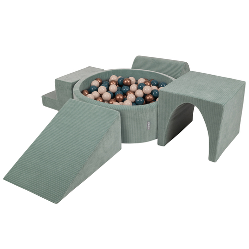 KiddyMoon Parcours Motricité En Mousse Avec Balles Enfants Favorise Créativité, Vert : turquoise foncé/beige pastel/cuivre, Piscine (200 Balles) + Version 3