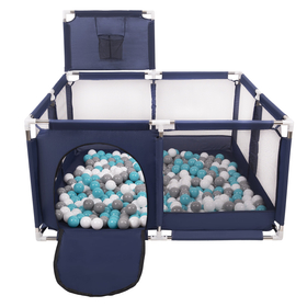parc bébé avec balles plastiques aire de jeu pliable basket, Bleu:gris/blanc/turquoise, 900 balles