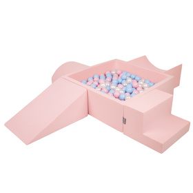 KiddyMoon Aire De Jeux en Mousse avec Carré Piscine À Balles pour Enfants, rose:babyblue/rose poudre/perle, Piscine (200 Balles) + Version 5