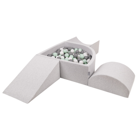 KiddyMoon Aire De Jeux en Mousse avec Quart Angulaire Piscine À Balles pour Bébé, gris clair: blanc/gris/menthe, Piscine (200 Balles) + Version 4