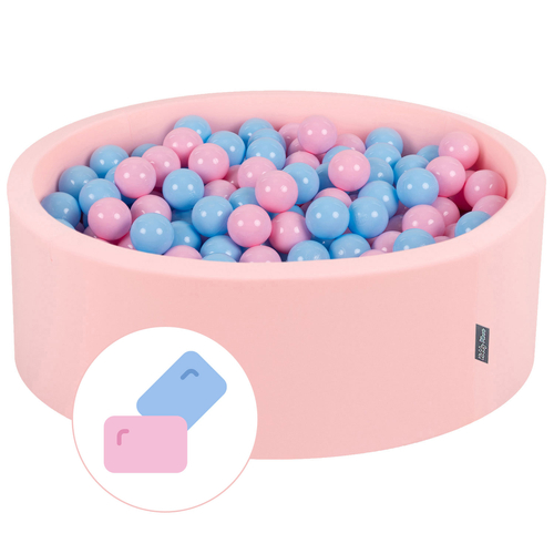 KiddyMoon Piscine à Balles ∅ 7Cm pour Bébé Rond Fabriqué En UE, bubble-gum: rose poudré/babyblue, 90x30cm/200 balles