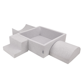 KiddyMoon Aire De Jeux en Mousse avec Carré Piscine À Balles pour Enfants, gris clair: blanc/gris/menthe, Piscine (200 Balles) + Version 6