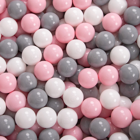 KiddyMoon Aire De Jeux en Mousse avec Quart Angulaire Piscine À Balles pour Bébé, gris clair: blanc/gris/rose poudré, Piscine (100 Balles)+ Pente
