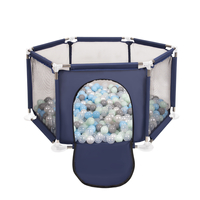parc bébé hexagonal pliable avec balles plastiques, Bleu:perle/gris/transparent/babyblue/menthe, 900 balles