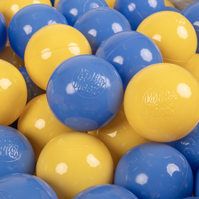 KiddyMoon Balles pour Piscine Colorées ∅6cm Plastique Enfant Bébé Fabriqué en EU, bleu/jaune, 100 Balles/6cm