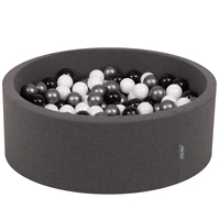 KiddyMoon Piscine à Balles ∅ 7Cm pour Bébé Rond Fabriqué En UE, gris foncé: blanc/noir/argenté, 90x30cm/300 Balles