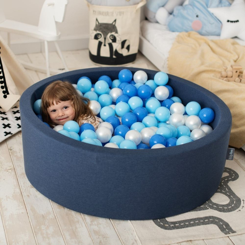 KiddyMoon Piscine à Balles ∅ 7Cm pour Bébé Rond Fabriqué En UE, bleu foncé, 90x30cm/300 Balles