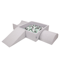 KiddyMoon Aire De Jeux en Mousse avec Carré Piscine À Balles pour Enfants, gris clair: blanc/gris/menthe, Piscine (200 Balles) + Version 4