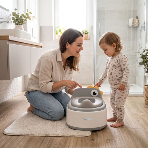 KiddyMoon Pot de Toilette pour Enfants 3 en 1 avec Réducteur et Marchepied, gris, UNI