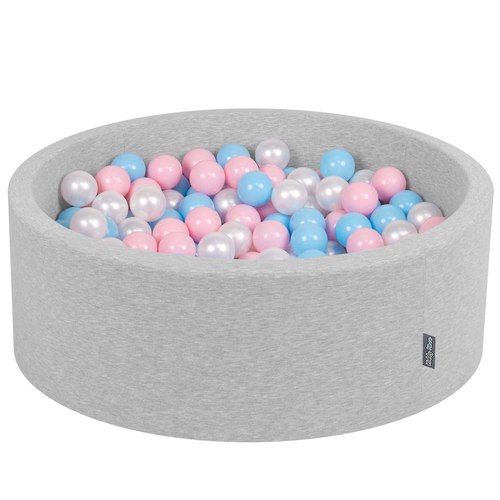KiddyMoon Piscine à Balles ∅ 7Cm pour Bébé Rond Fabriqué En UE, gris clair:baby blue/rose poudre/perle, 90x30cm/300 Balles