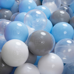 KiddyMoon Balles pour Piscine Colorées ∅6cm Plastique Enfant Bébé Fabriqué en EU, gris/blanc/transparent/baby blue, 200 Balles/6cm