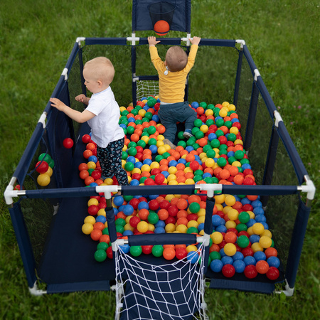 Parc Bébé avec Balles Plastiques Aire De Jeu Pliable Basket Football, Bleu foncé:turquoise/bleu/jaune/transparent, 200 balles