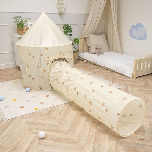 Tente De Jeu Avec Tunnel Aventure Favorise Mouvement Et Créativité, beige clair, tunnel + tente
