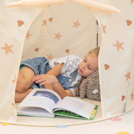 Tente de Jeu Pour Enfants Château Maison de Jeu En Forme De Pavillon De Jeu Avec Balles Pliable Tente Pop-Up Enfant Motifs D'Étoiles Et De Cœurs, beige clair, SANSballes