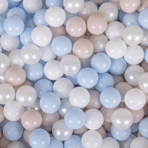 KiddyMoon Canapé en Mousse pour Enfants avec Balles Pour chambre d'enfant Léger Modulable Confortable Housse Amovible Parfait pour Jouer Lire et Se Détendre, bleu foncé: beige pastel/bleu pastel/blanc/perle, Canapé + 100 Balles