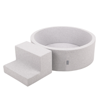 KiddyMoon Aire De Jeux en Mousse avec Rond Piscine à Balles pour Enfants, gris clair: perle/gris/transparent/babyblue/menthe, Piscine (200 Balles)+ Marches