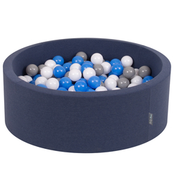 KiddyMoon Piscine à Balles ∅ 7Cm pour Bébé Rond Fabriqué En UE, bleu foncé: gris/blanc/bleu, 90x30cm/200 balles