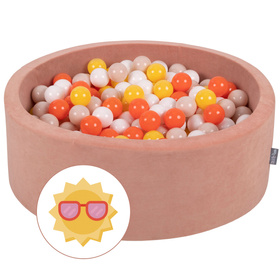 KiddyMoon Piscine à Balles ∅ 7Cm pour Bébé Rond Fabriqué En UE, Été: jaune/orange/beige pastel/blanc, 90x30cm/200 balles