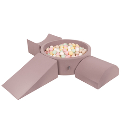 KiddyMoon Aire De Jeux en Mousse avec Rond Piscine à Balles pour Enfants, bruyère: beige pastel/jaune pastel/blanc/menthe/rose poudré, Piscine (200 Balles) + Version 4