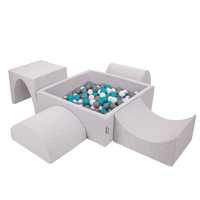 KiddyMoon Aire De Jeux en Mousse avec Carré Piscine À Balles pour Enfants, gris clair: gris/blanc/turquoise, Piscine (200 Balles) + Version 1