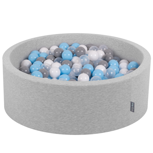 KiddyMoon Piscine à Balles ∅ 7Cm pour Bébé Rond Fabriqué En UE, gris clair:gris/blanc/transparent/babyblue, 90x30cm/300 balles