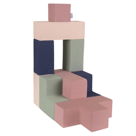KiddyMoon blocs mous pour bébé cubes de construction en mousse, mix: bruyère/bleu foncé/beige/sage, 9 Pieces