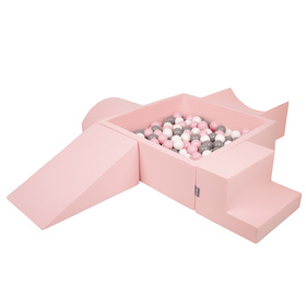 KiddyMoon Aire De Jeux en Mousse avec Carré Piscine À Balles pour Enfants, rose:blanc/gris/rose poudré, Piscine (200 Balles) + Version 5