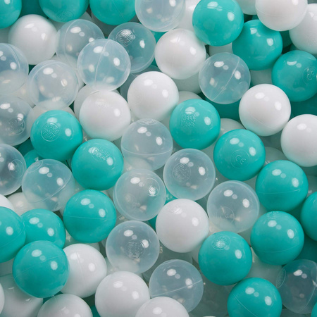 KiddyMoon Piscine à Balles ∅ 7Cm pour Bébé Rond Fabriqué En UE, gris clair:turq. clair/blanc/transparent-turq., 90x30cm/200 balles