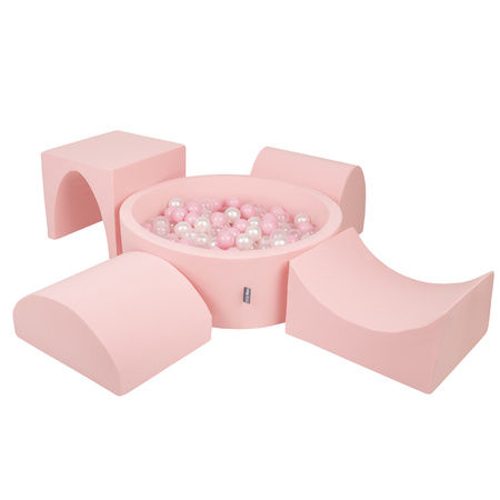 KiddyMoon Aire De Jeux en Mousse avec Rond Piscine à Balles pour Enfants, rose:rose poudre/perle/transparent, Piscine (200 Balles) + Version 1