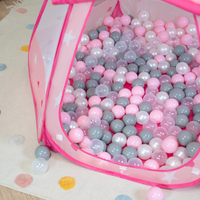 Tente Château Pour Enfants Tente de Jeu Avec Balles Colorées Jouet Cabane Pop-up Château Facile À Monter Maison de Jeu Pour Intérieur et Extérieur, rose: perle-gris-transparent-rose poudré, 105x90cm/600 balles