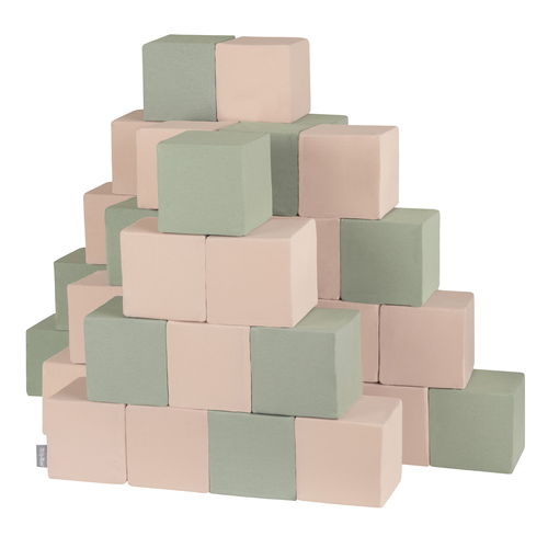 KiddyMoon Blocs Souples Jouets pour Bébé Mousse Squeeze Jouer Jouet Éducatif, cubes: sage/beige, 48 Pieces